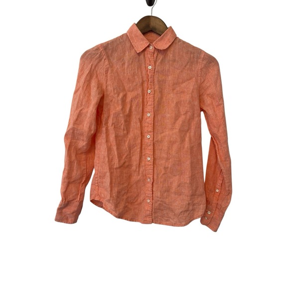 Women's J.crew Perfect Baird Mcnutt Irish Linen Buttondown Size 0 Coral Pink - Picture 2 of 8